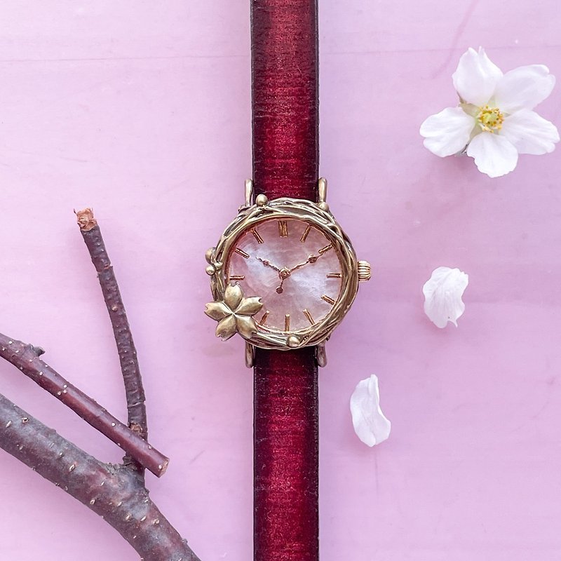 โลหะ นาฬิกาผู้หญิง สึชมพู - Flowing Sakura Watch S Marble Pink