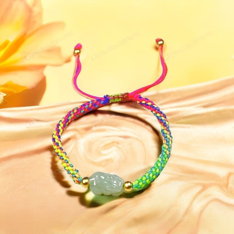 [Lucky Beast] 氷翡翠貔貅編みブレスレット | 天然ビルマ翡翠 Aグレード | - ブレスレット - 翡翠 透明
