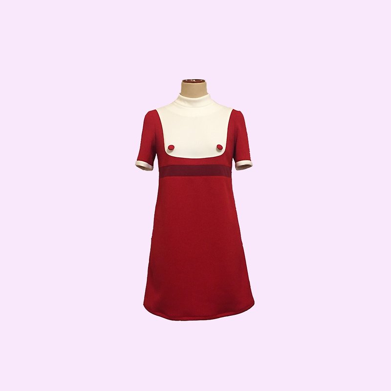 retro one-piece dress sally - 連身裙 - 聚酯纖維 紅色