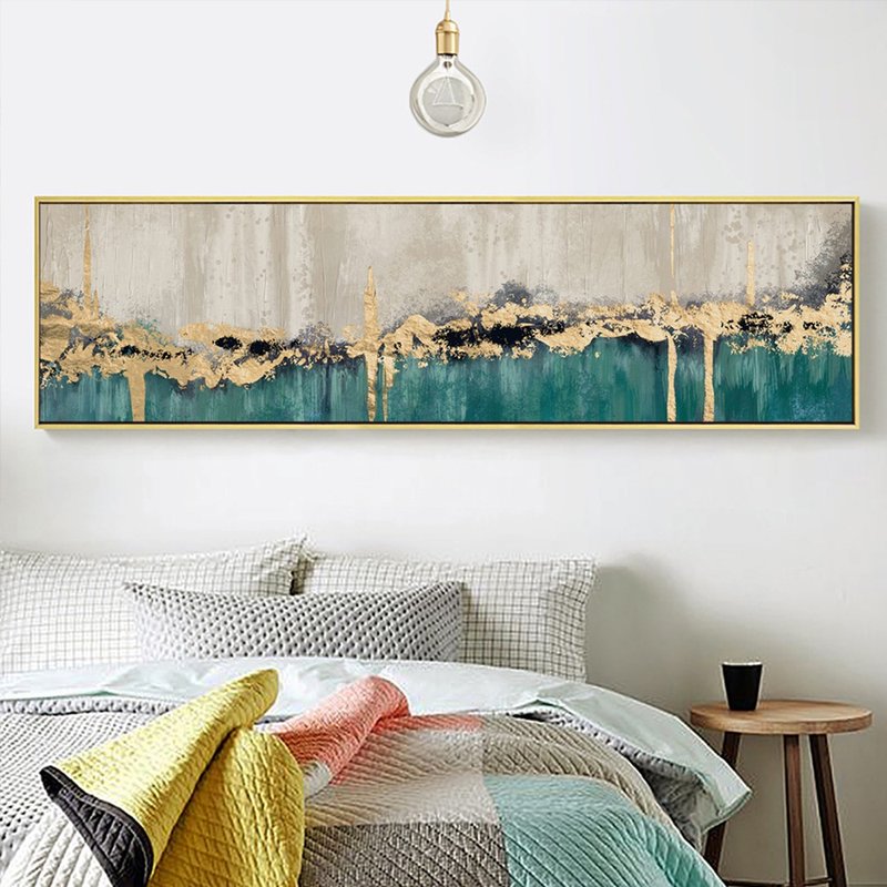 Water and mountains-hanging pictures-banner series-gold. grey. green. black - โปสเตอร์ - ผ้าฝ้าย/ผ้าลินิน สีเขียว