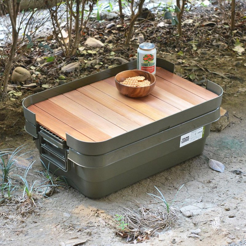 Japan RISU Japanese-made outdoor flip-top pressure-resistant storage box-shallow 30L (with wooden table) - Storage - Plastic Multicolor