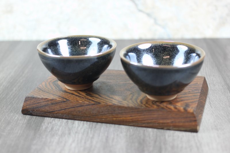 [Great gift] Black star Tianmu glaze teacup pair bowls by Yingge ceramic artist Ye Minxiang - ถ้วย - เครื่องลายคราม 