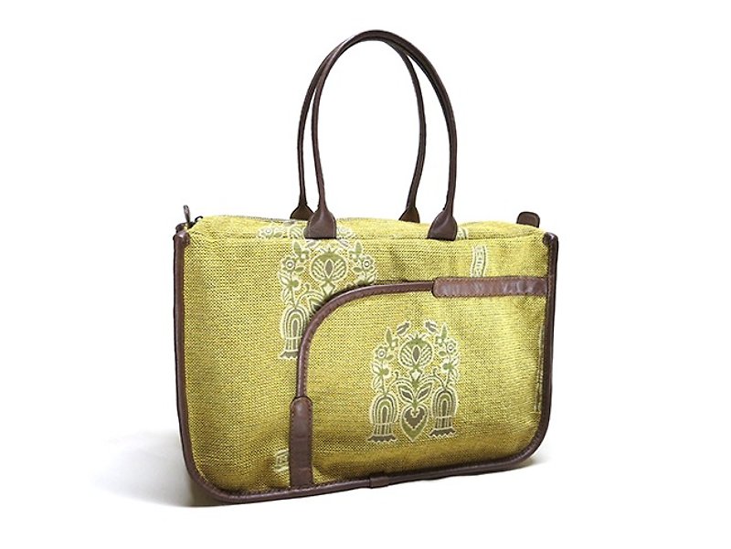 Countryside ~ Jacquard Shoulder Bag - กระเป๋าแมสเซนเจอร์ - ผ้าฝ้าย/ผ้าลินิน สีเหลือง