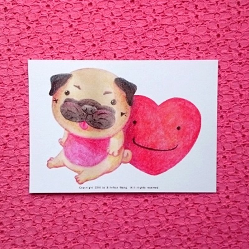 Pug postcard - Love with you - Cards & Postcards - Paper White