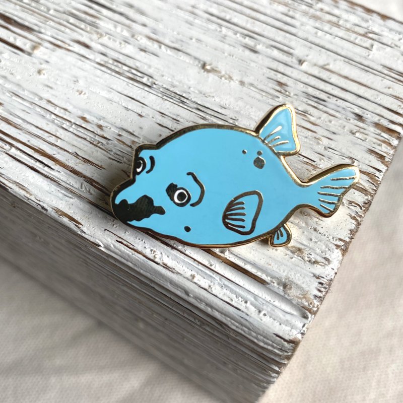 藍色狗頭魚 金屬襟章 - 胸針 - 紙 藍色