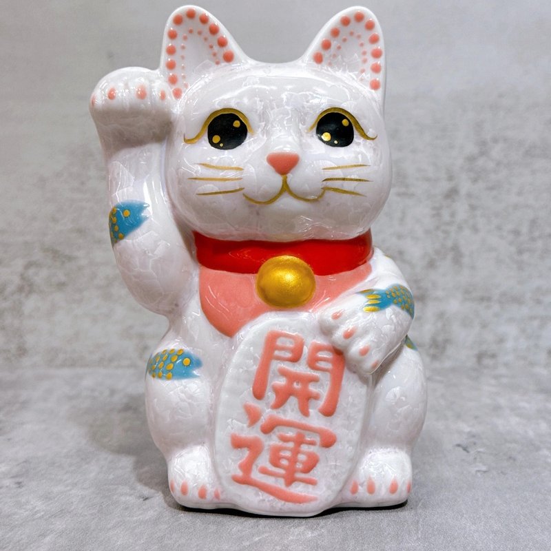 【桃耀鯉福】日本清水燒招財貓 | 花結晶 桃 体鯉 開運 右 - 擺飾/家飾品 - 瓷 粉紅色