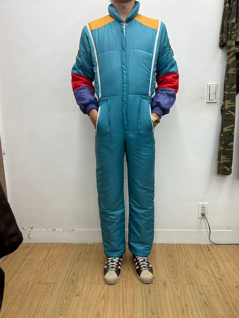 湖綠 滑雪服 連身工作服 古著 二手 內裡鋪棉 - 吊帶褲/連身褲 - 其他材質 藍色