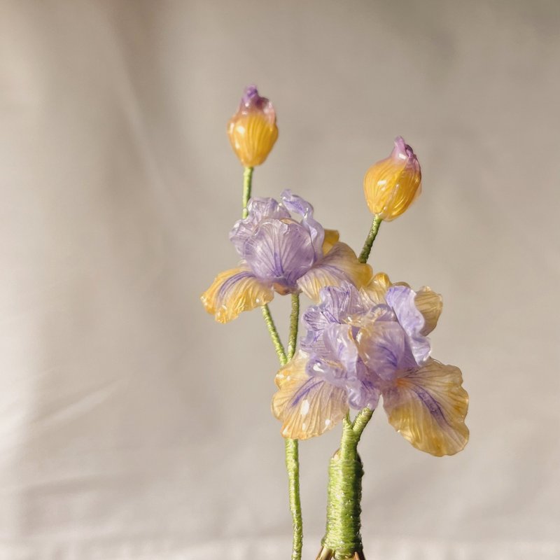 【Miniature Flower Room】Iris IV. Classic yellow and purple. Hairpin. May birth flower - เครื่องประดับผม - เรซิน สีม่วง