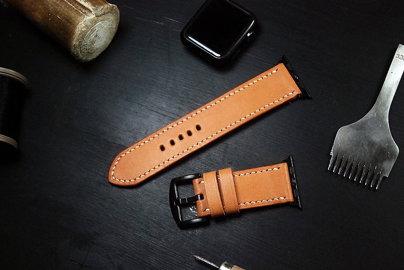 [Christmas offer] Applewatch leather hand-sewn strap-camel [vegetable tanned leather] - Watchbands - Genuine Leather 