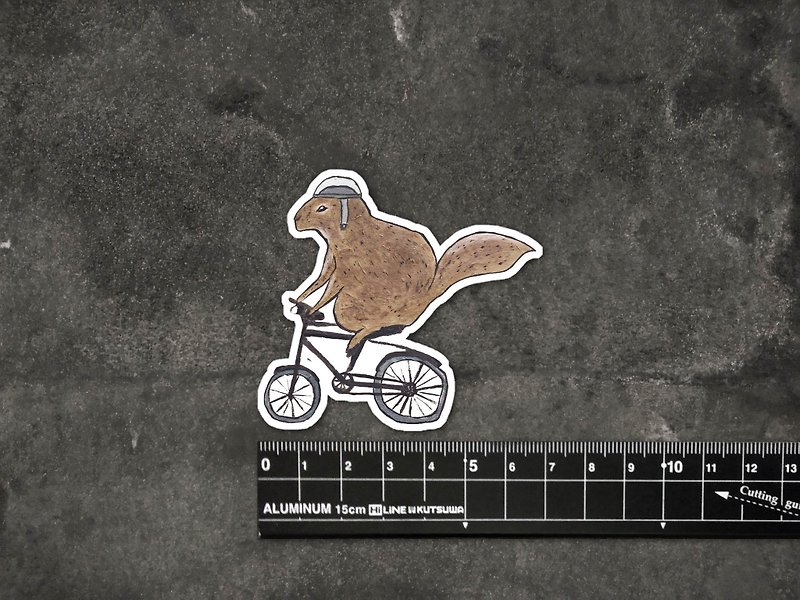 Squirrel riding a bicycle sticker (water-resistant sticker) skateboard sticker helmet sticker notebook sticker - Stickers - Plastic 