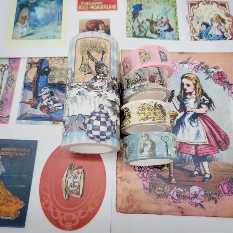 Charming Alice in Wonderland washi Tapes & die cut stickers - 紙膠帶/和紙/PET - 紙 藍色
