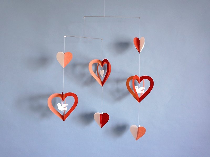 Mobile Heart and Pigeon A Part 1 - Wall Décor - Paper Red