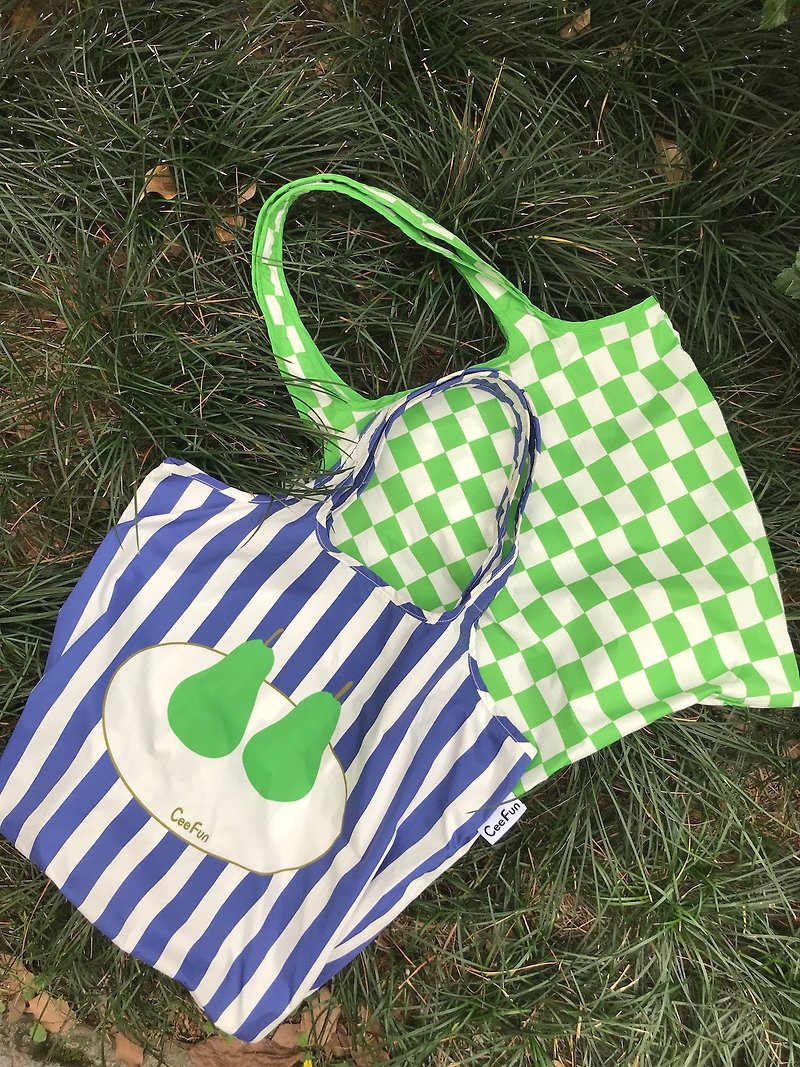 綠白棋盤格 環保購物袋 寶特瓶再生 - 側背包/斜孭袋 - 環保材質 