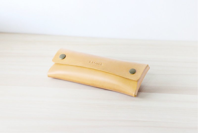 Spring Button Leather Pencil Case | Original - กล่องดินสอ/ถุงดินสอ - หนังแท้ สีเหลือง