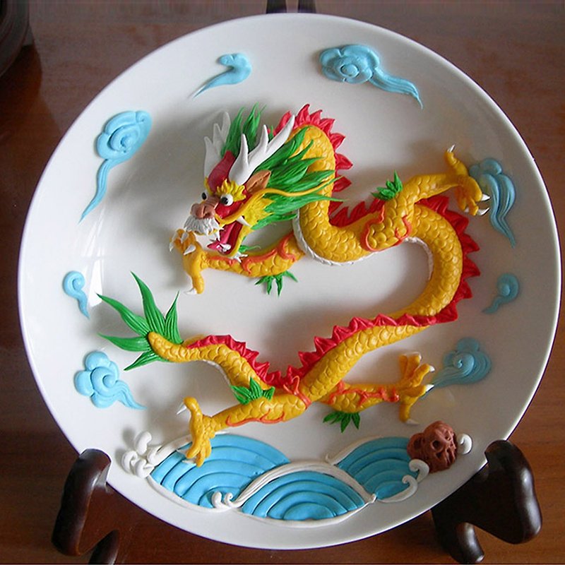 Lucky Dragon Offering Plate - ของวางตกแต่ง - ดินเหนียว 