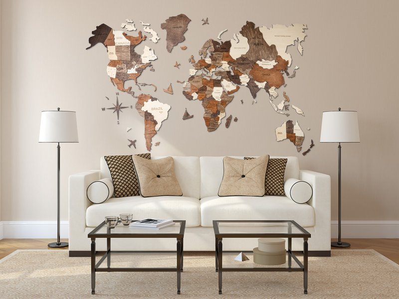 Wood World Map, Home Decor, World Map, 3D Printed Map, Wall Decor - 壁貼/牆壁裝飾 - 木頭 