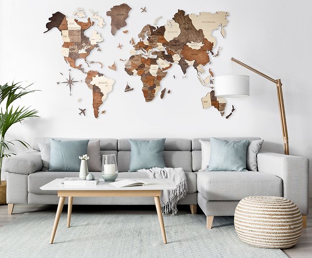 木の世界地図、家の装飾、世界地図、3D印刷された地図、壁の装飾 - ショップ EnjoyTheWood ウォールデコ・壁紙 - Pinkoi
