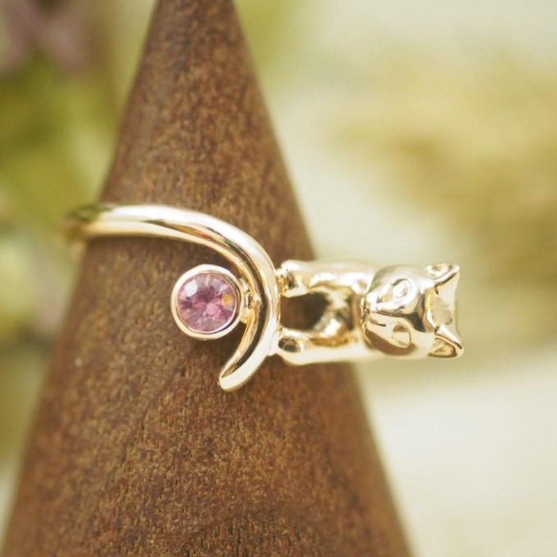 宝石を持った金の猫リング(ピンクサファイア0.140ct) - 戒指 - 其他金屬 金色