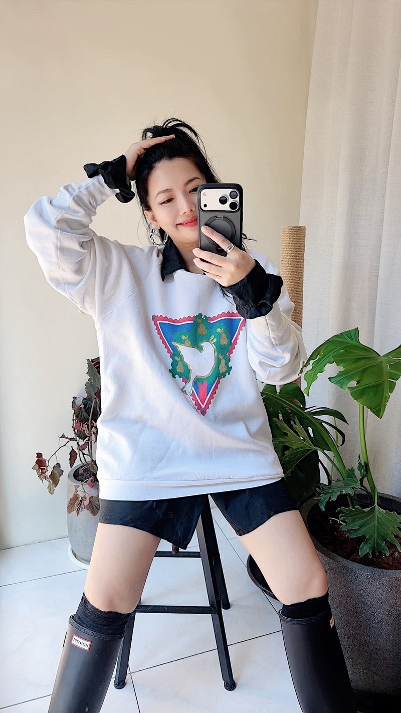 80s U.S.A. sweatshirt 純潔白鴿飛翔 寬鬆大尺寸 古著大學T衛衣 - 帽T/大學T - 棉．麻 白色