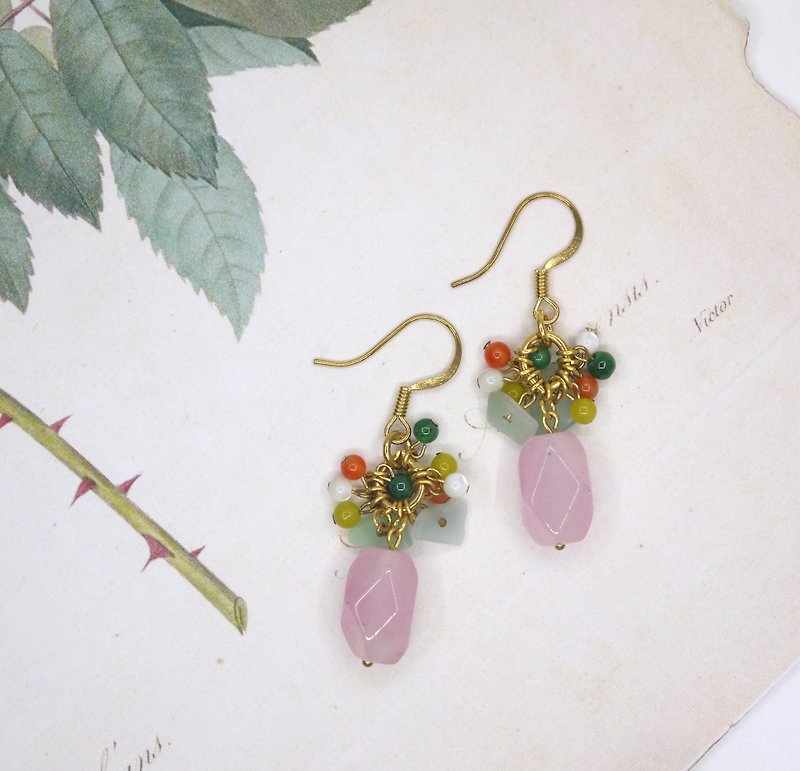 Gorgeous colorful earrings with pink faceted crystals (changeable clip-on) - ต่างหู - เครื่องเพชรพลอย สึชมพู