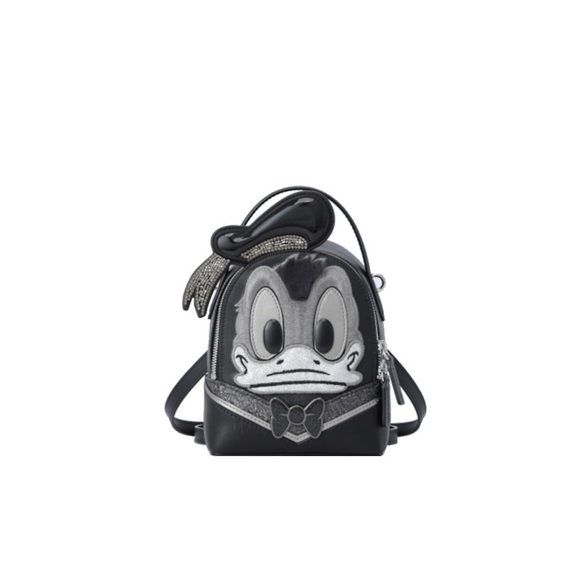 Donald Duck Black Embroidered Leather Backpack - Backpacks - Thread Black