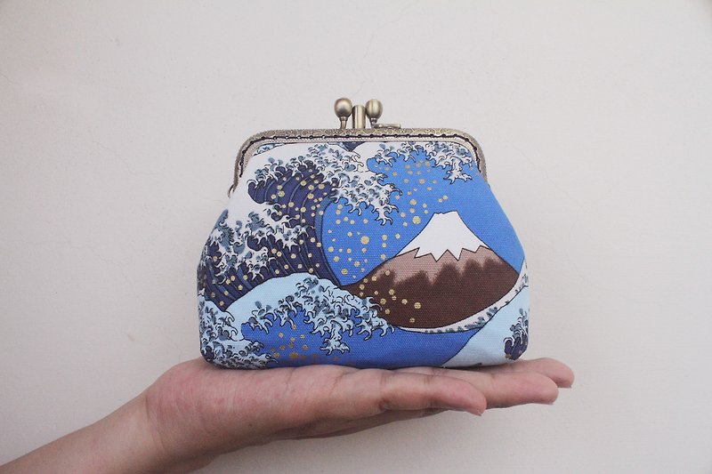 Ukiyo-e painted double-layer gold - card bag / coin purse - Coin Purses - Cotton & Hemp Multicolor