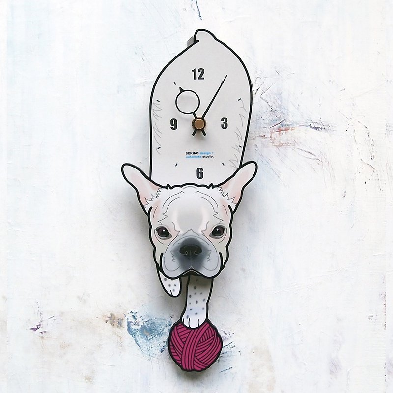 D-58 French bulldog - Pet's pendulum clock - Clocks - Wood White