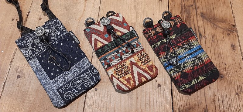 AMIN'S SHINY WORLD ハンドメイド エスニック風 アイアンバックル 巾着 携帯電話バッグ (ストラップは付属しません) - スマホケース・カバー - コットン・麻 多色