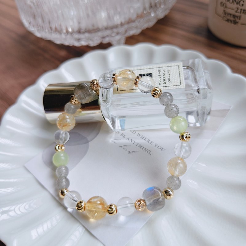 【葡萄石x黃水晶x白水晶x拉長石水晶手鏈 】信心|招財|療癒 - 手鍊/手環 - 水晶 灰色