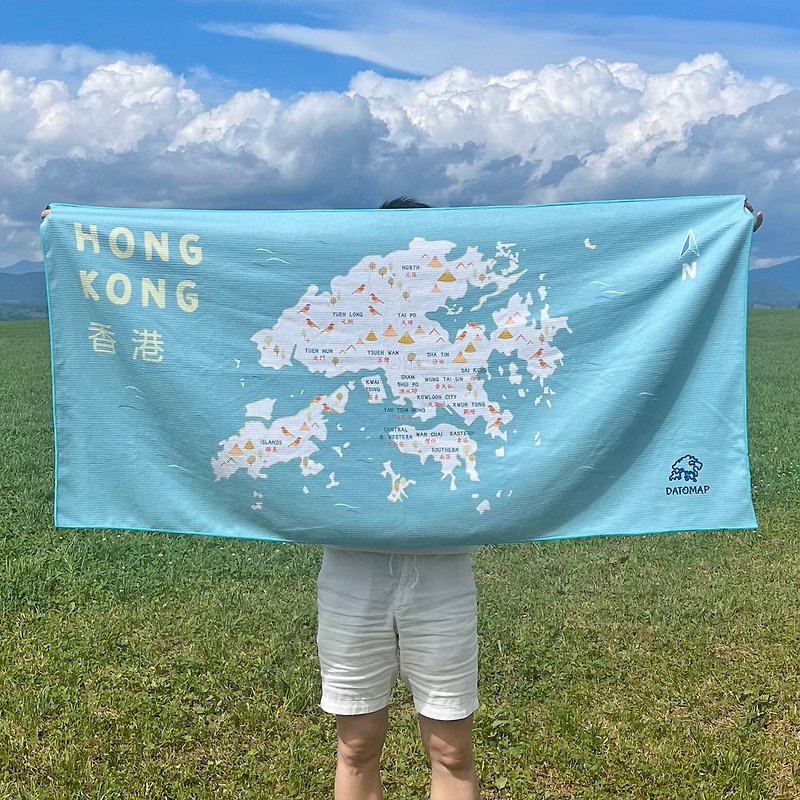 Hong Kong Map Waffle Towel - Camping Gear & Picnic Sets - Cotton & Hemp Blue