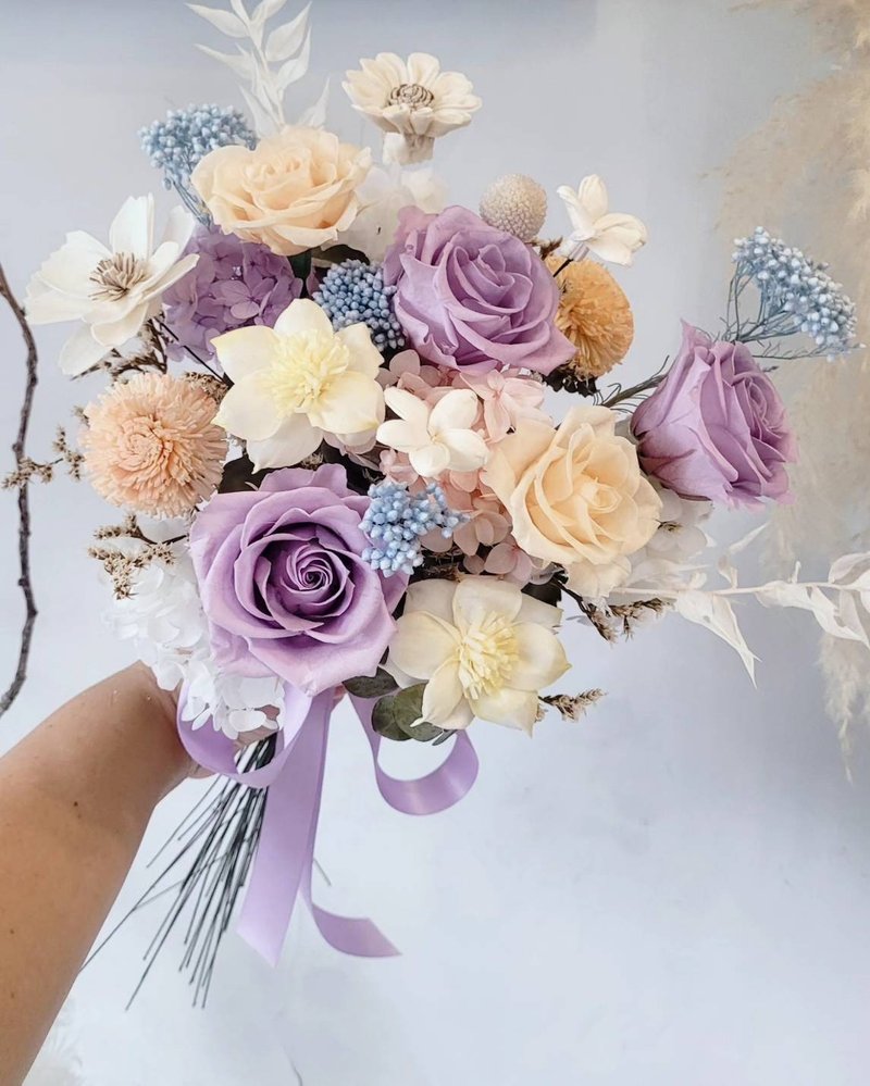 Haizang Design│Soft Mist Purple. Korean-style everlasting bouquet/lasting flower bouquet - ช่อดอกไม้แห้ง - พืช/ดอกไม้ สีม่วง