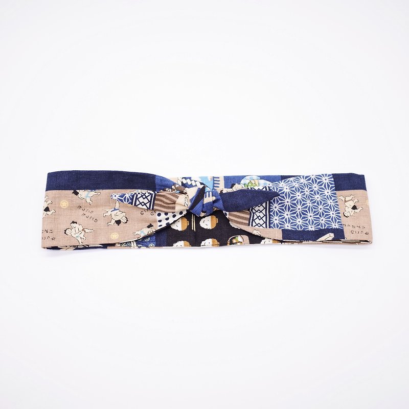 Full ritual sumo wrestling blue wide version oblique angle hand hair band limited hair band strap hair band - Headbands - Cotton & Hemp Blue