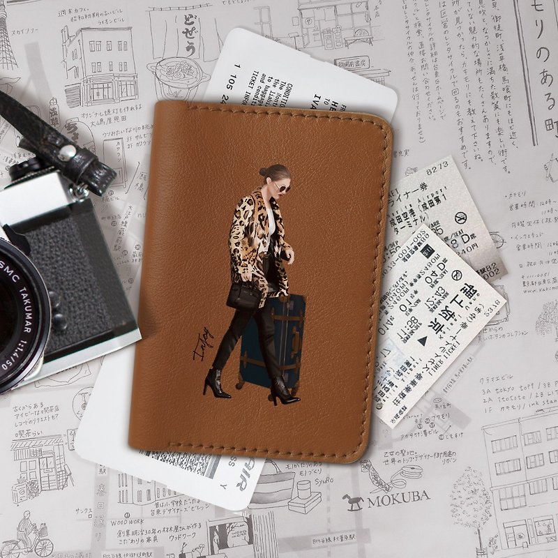 摩登女子真皮 皮革護照夾 卡套 證件套 旅行卡夾 - 護照夾/護照套 - 真皮 咖啡色