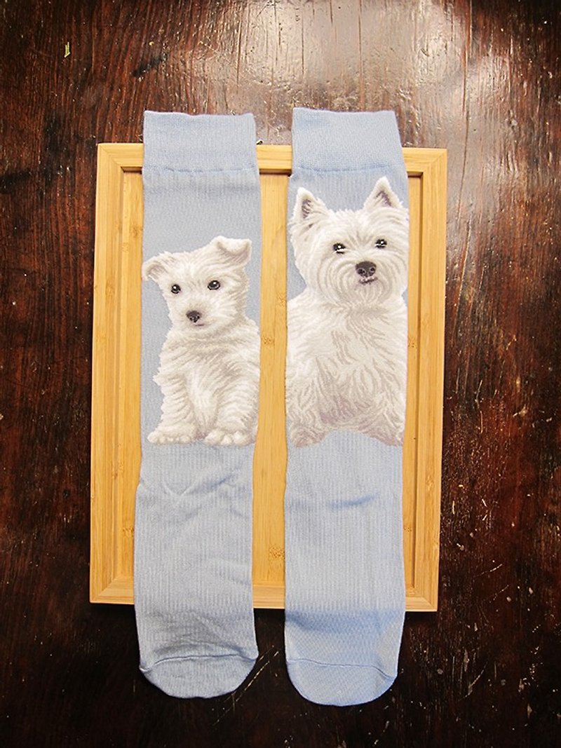 JHJ Design Canadian Brand High Color Knitted Cotton Socks Dog Series High Westland Terrier (Female) Puppies Love Dogs Cute - ถุงเท้า - ผ้าฝ้าย/ผ้าลินิน สีน้ำเงิน