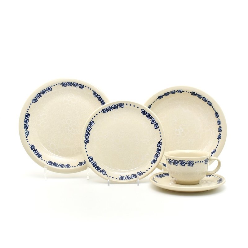 Polish handmade pottery disc with cup set of 4 - Plates & Trays - Pottery 