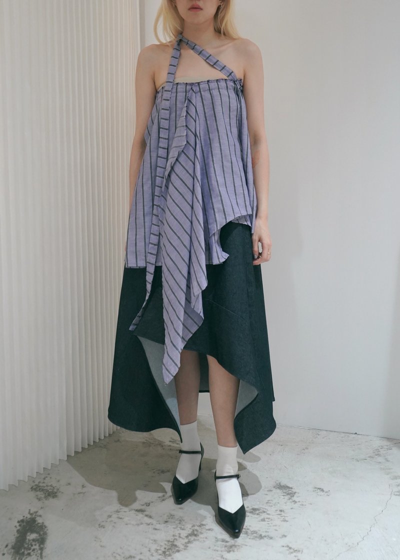 One piece strap multi-wear accessory/purple gray stripes - Skirts - Cotton & Hemp Purple