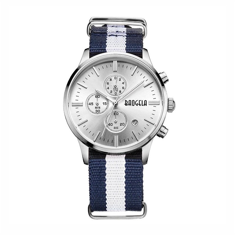 BAOGELA-VENICE Watch Series Silver Dial / Blue and White NATO Watch - นาฬิกาผู้หญิง - วัสดุอื่นๆ สีน้ำเงิน