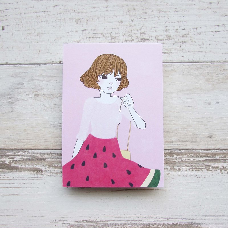 Postcard | Watermelon skirt - การ์ด/โปสการ์ด - กระดาษ สึชมพู