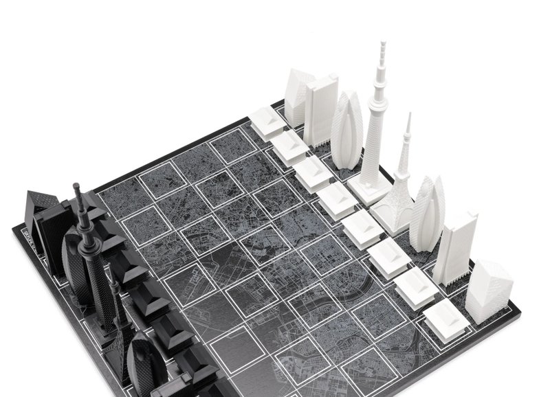 Skyline Chess (Wooden chessboard)- Tokyo vs. New York - บอร์ดเกม - อะคริลิค สีดำ