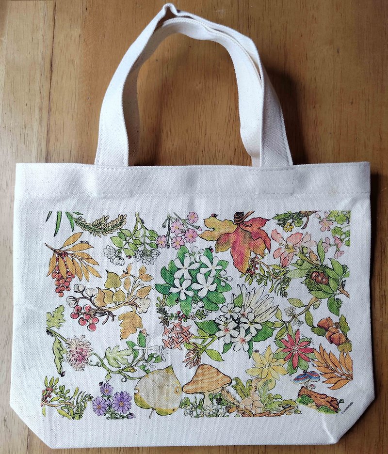 Canvas bag/green bag/handbag/shoulder bag Midsummer flowers and plants - Handbags & Totes - Other Materials Multicolor