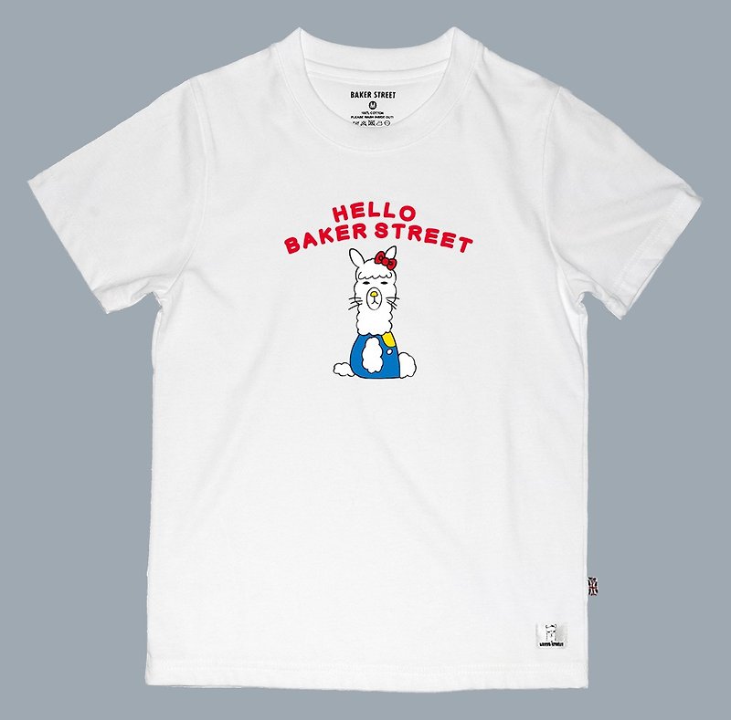 ผ้าฝ้าย/ผ้าลินิน เสื้อยืด ขาว - British Fashion Brand -Baker Street- Hello Alpaca Printed T-shirt for Kids