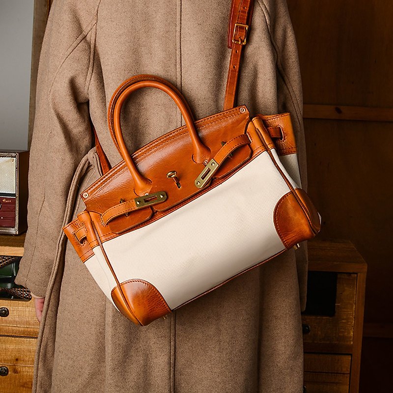 Craftsman handmade classic platinum shape clutch side backpack - Messenger Bags & Sling Bags - Genuine Leather Brown