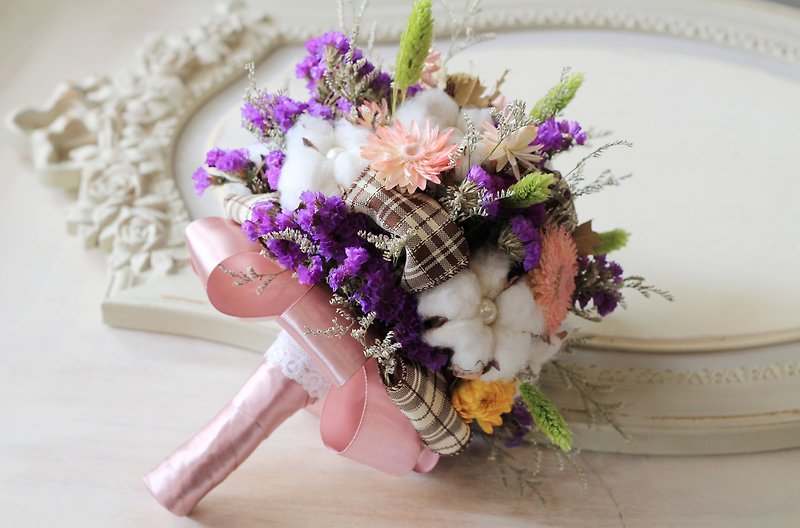 Hand-tied bouquet of dried flowers [series] holding pink purple cotton - ตกแต่งต้นไม้ - กระดาษ สีม่วง