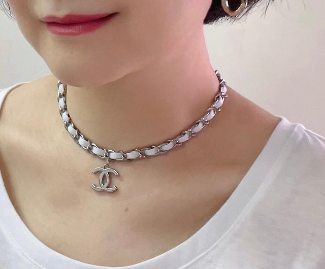 Xiaoxiang Classic Silver CC Logo Leather Chain Necklace Reworked