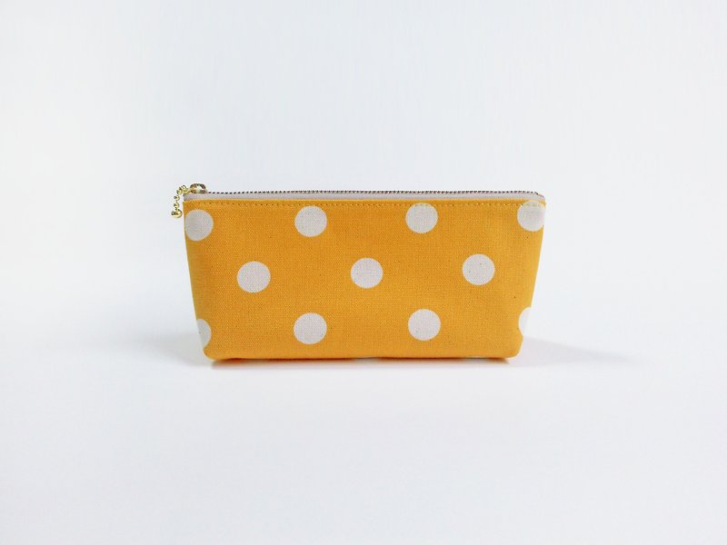 餃子筆袋--太陽黃白點點--棉帆布 - 筆盒/筆袋 - 棉．麻 黃色