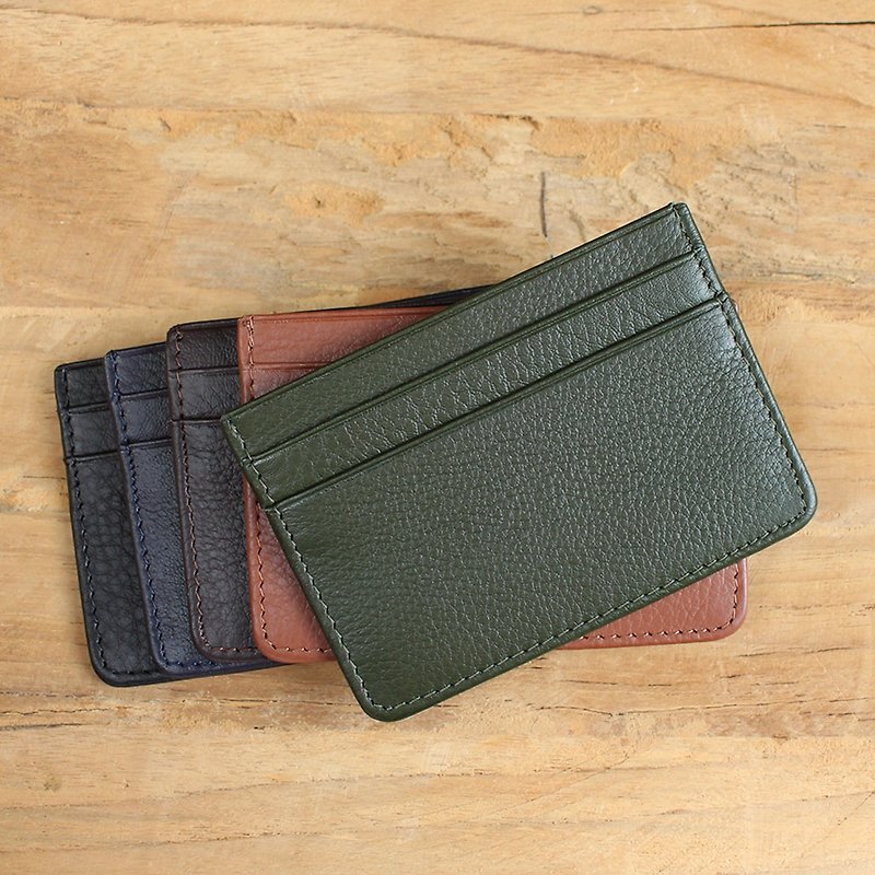 Wallet - Slim สีเขียวเข้ม Genuine Cow Leather Card case / 卡包 / 钱包 / 皮包 - กระเป๋าสตางค์ - หนังแท้ สีเขียว