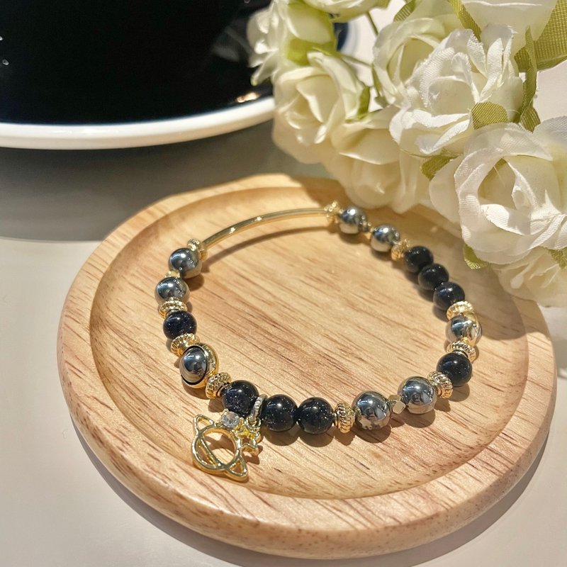 [Asteroid] Crystal Bracelet - 18K Gold/Blue Stone/Titanium Hertz - Bracelets - Crystal Blue