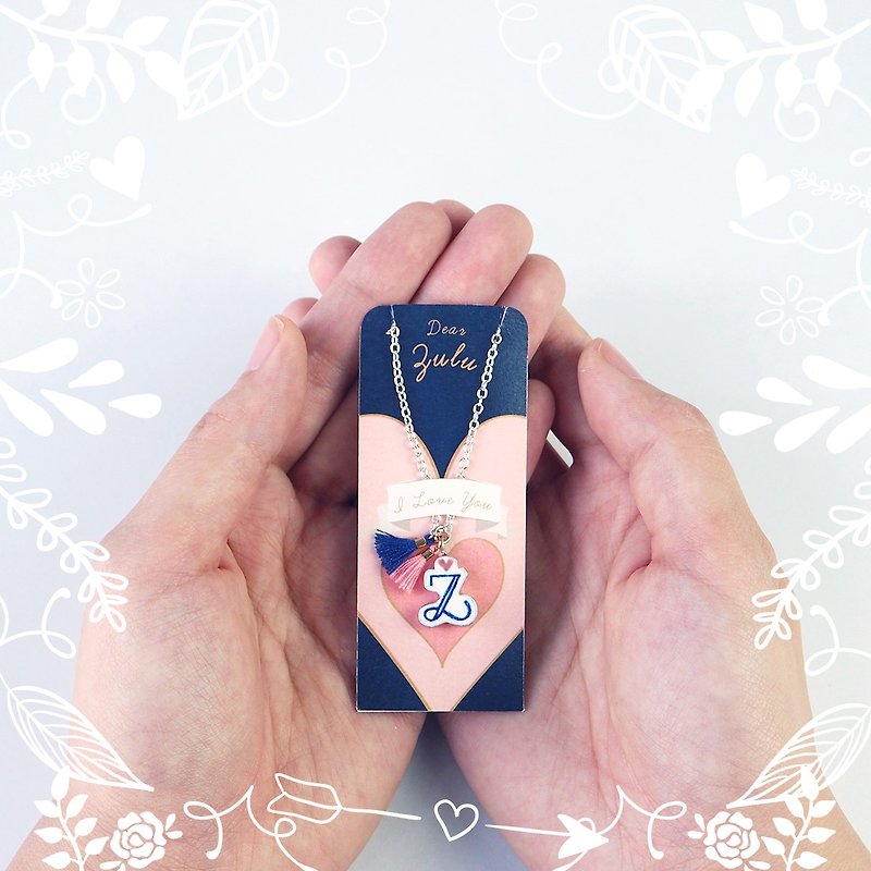 Mother's Day Valentine's Day birthday gift small passenger custom hand-painted ceramic necklace English letter name Mini clavicle necklace original hand-made jewelry necklace necklace love word addiction Susu Tiny porcelain Letter necklace .Silver. - Chokers - Porcelain Blue