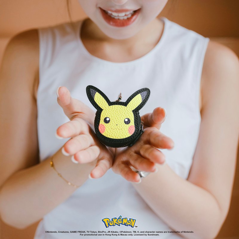 【寶可夢特別版系列】Pokémon鑰匙扣皮革收納包 - 黑色 皮卡丘 - 鑰匙圈/鑰匙包 - 真皮 黑色