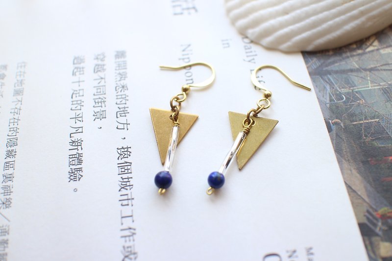 Summer-Lapis brass earrings - Earrings & Clip-ons - Other Metals 
